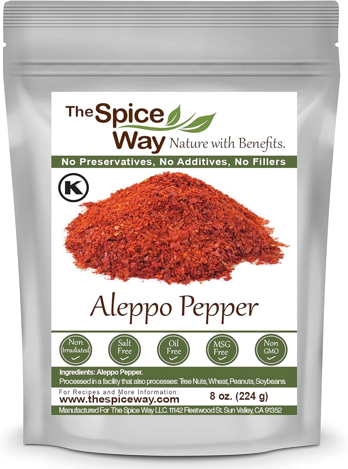 The Spice Way - Premium Aleppo Pepper |8 oz.| Crushed Aleppo Pepper Flakes (Halaby Pepper/Pul Biber/Marash Pepper/Aleppo Chili Flakes) Popular in Turkish and Middle Eastern/Mediterranean cooking