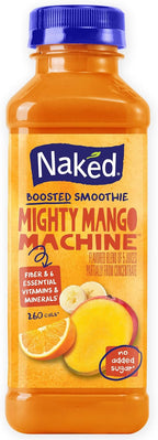 Naked Boosted Smoothie Mighty Mango Machine, 15.2 fl oz Bottle - Real Fruit Juice Smoothie with Fiber, Excellent Source of Vitamin C and Vitamin E for Immune Support