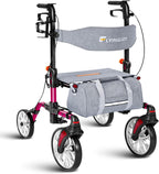 Lightweight Rollator Walker with Seat for Seniors,Foldable Rolling Walker with 4 Wheels and Brakes, All Terrain 360° Front Wheel Mobility Aid with 8” Puncture-Proof Tires, 300 lbs Capacity