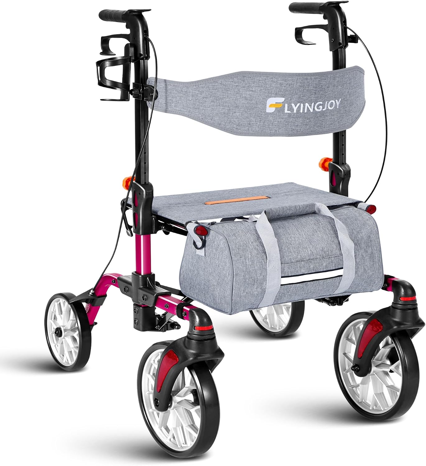 Lightweight Rollator Walker with Seat for Seniors,Foldable Rolling Walker with 4 Wheels and Brakes, All Terrain 360° Front Wheel Mobility Aid with 8” Puncture-Proof Tires, 300 lbs Capacity
