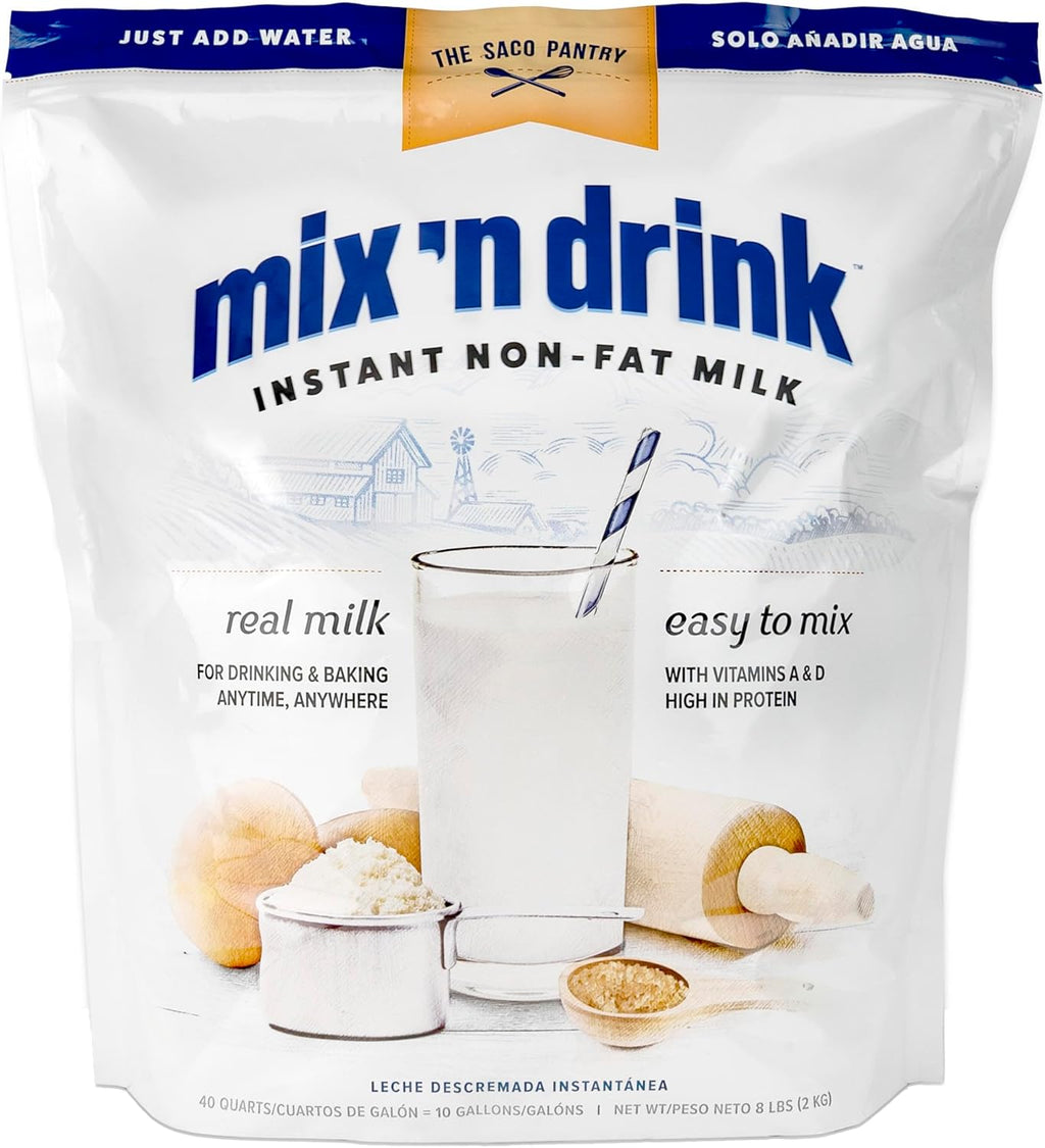 SACO Mix 'n Drink Instant Skim Milk, Fat-Free, GMO-Free, Gluten-Free, Nut-Free, rBST Free, High Calcium and Protein, Makes 10 Gallons