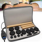 17 Pieces Massage Stones Set with Warmer Kit Hot Rocks Bamboo for Massage,Hot Stones Massage Warmer Kit with Temperature Control and Carry Bag (14 Stones and 3 Sticks)