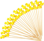 Chengu 100 Pcs Cute Duck Cocktail Picks Cupcake Picks Bamboo Toothpicks Resin Duck, Fancy Toothpicks for Appetizers Cocktail Skewers Sticks for Garnish Food Fruit Drink Hawaiian Tropical Party