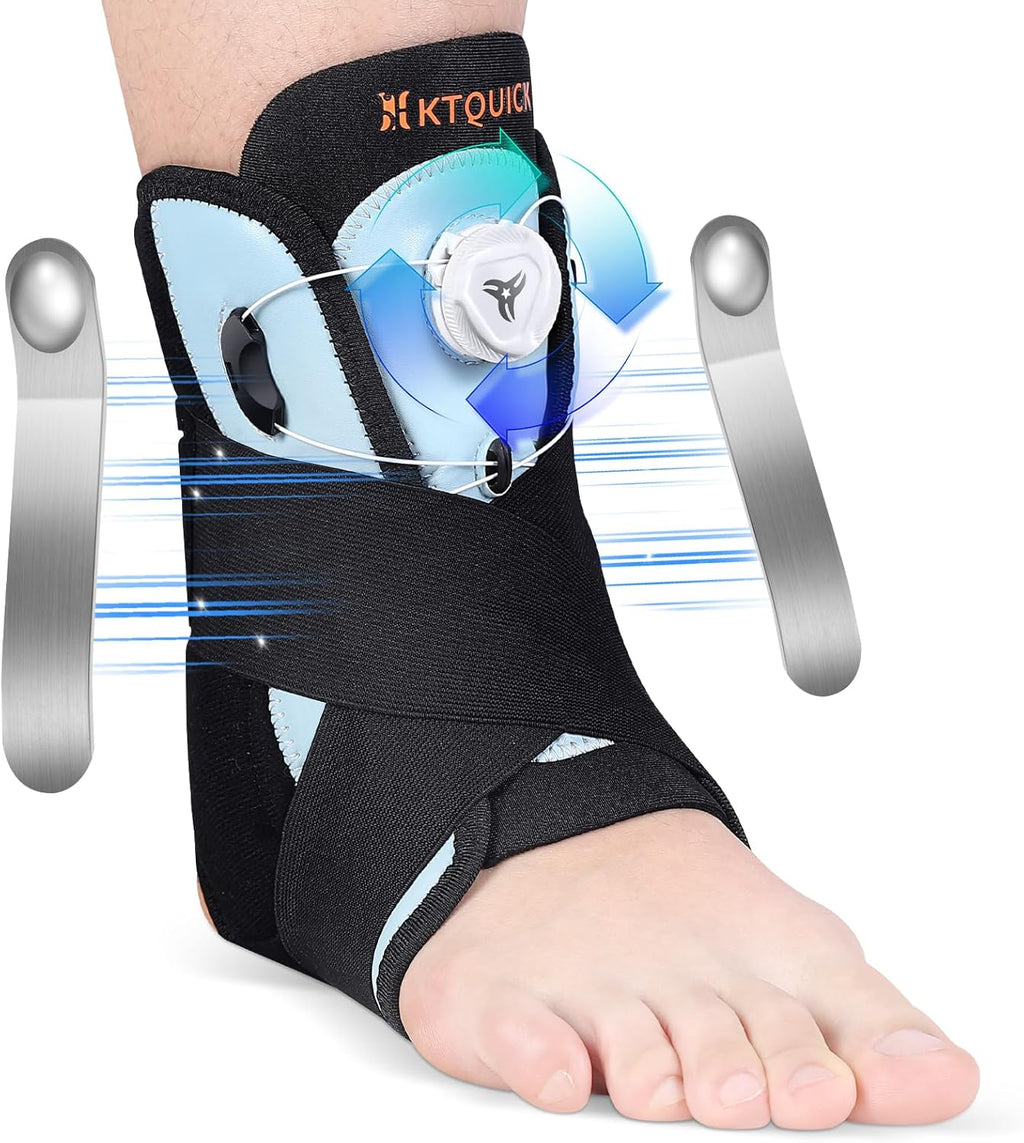 Ankle Brace for Sprained Ankle, Adjustable Knob Support with Removable Metal Splints, KTQUICK Breathable Ankle Stabilizer for Unsex, Pain Relief for Swelling,Injury Recovery,Sports,M(Shoes 8.5‘’-12‘’)
