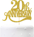 Gold Glitter 20th Anniversary Cake Topper - for Happy 20th Wedding Anniversary / 20 Birthday Party/Cheers to 20 Years Party Decorations
