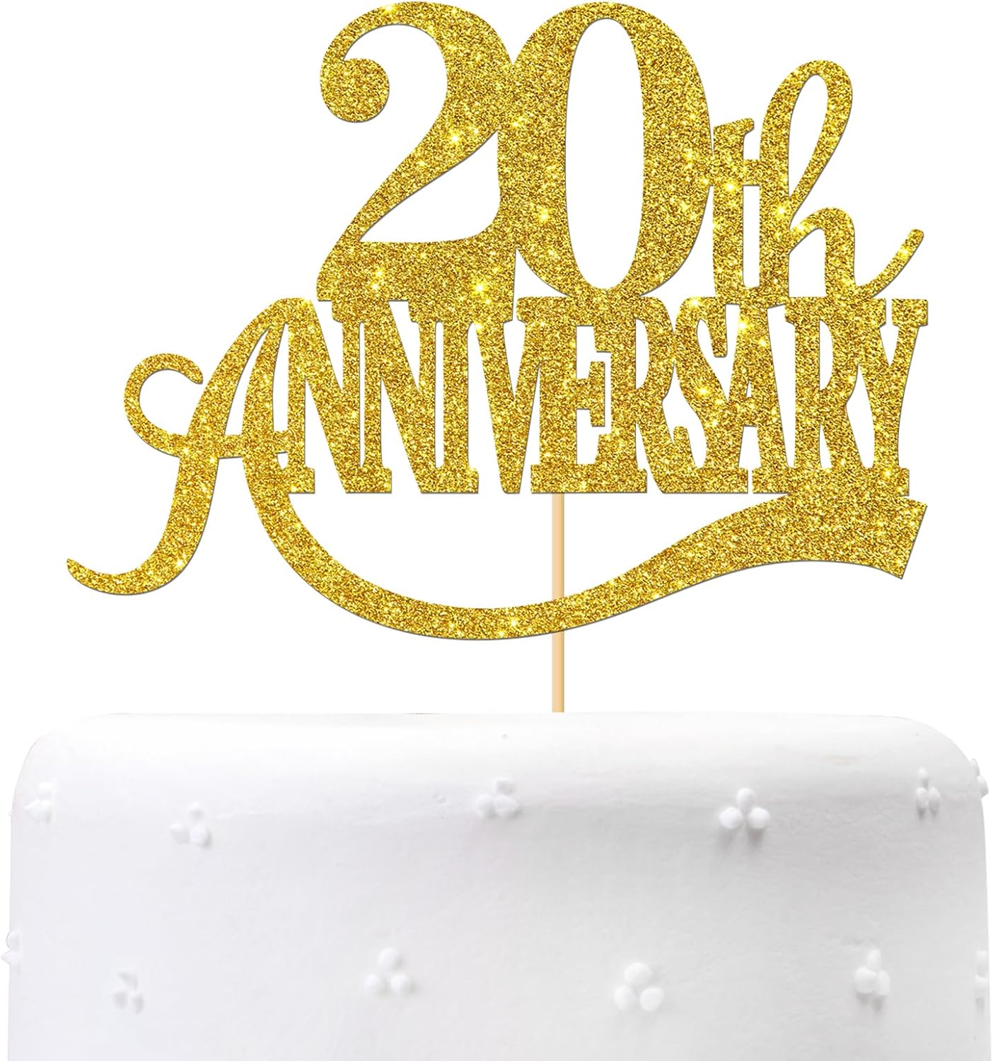 Gold Glitter 20th Anniversary Cake Topper - for Happy 20th Wedding Anniversary / 20 Birthday Party/Cheers to 20 Years Party Decorations
