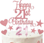 21st Birthday Cake Topper, Happy 21st Birthday Candles Numeral Candles and Glitter Cake Decorations Toppers Set Rose Gold Glitter Cheers to 21 Years Fabulous Cakes Decoration for Party Supplies