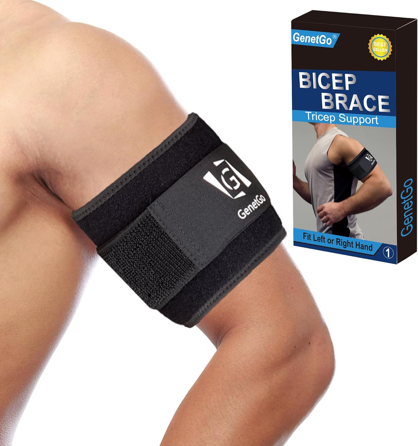 GenetGo Bicep & Tricep Tendonitis Brace Compression Sleeve - Pain Relief for Bicep and Tricep Muscle Strains, Upper Arm Support (L/XL Width-4")