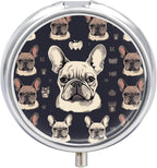 Metal Round Pill Box 3 Compartment, Cute Portable Travel Pill Organizer Small I Love French Bulldog Pill Case for Pocket Purse Pill Container Medicine Organizer Box Daily Vitamin Holder