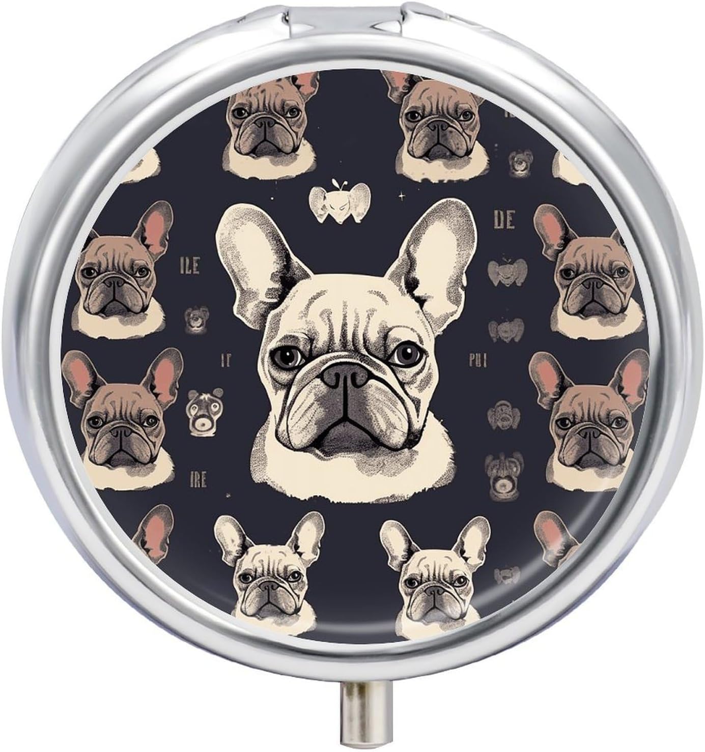 Metal Round Pill Box 3 Compartment, Cute Portable Travel Pill Organizer Small I Love French Bulldog Pill Case for Pocket Purse Pill Container Medicine Organizer Box Daily Vitamin Holder