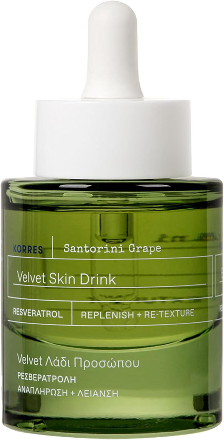 KORRES Santorini Grape Velvet Skin Drink, Hydrating Serum with Resveratrol, Grape Extract and Grape Seed Oil for Skin Care, Antioxidant Rich Face Oil to Support Smooth and Replenished Skin, 1 fl oz