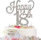 Happy 18th Birthday Cake Topper, Sparkly Silver Rhinestone Cheers to 18 Cake Topper Quinceanera Birthday Decorations Makes a Great Centerpiece