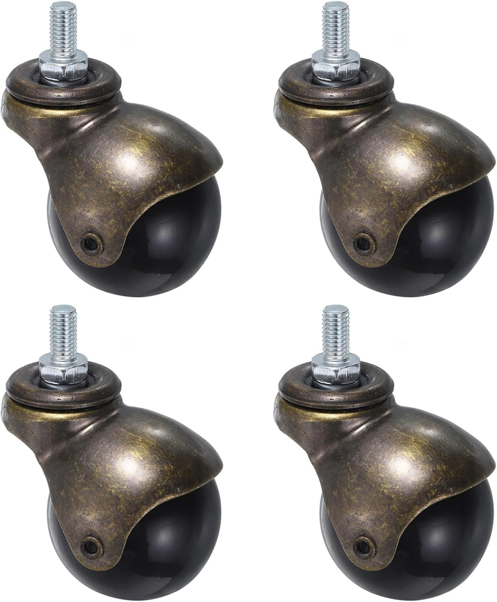 uxcell 2 Inch Ball Caster Wheels, 4pcs Threaded Stem Caster 360 Degree Rotatable Caster Wheels for Furniture, Bronze Tone
