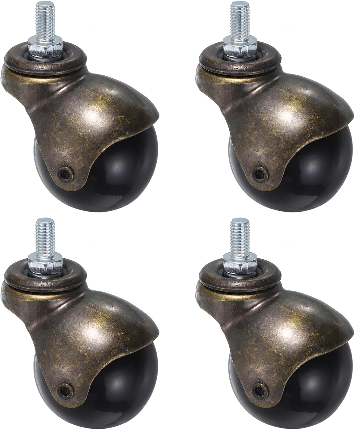 uxcell 2 Inch Ball Caster Wheels, 4pcs Threaded Stem Caster 360 Degree Rotatable Caster Wheels for Furniture, Bronze Tone