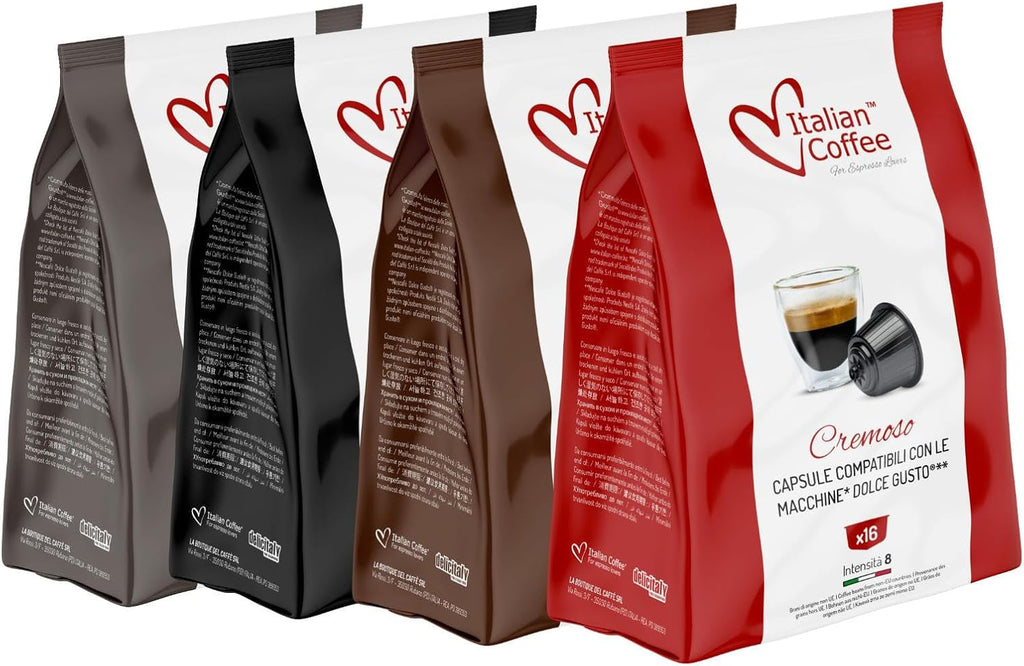Italian Coffee for Espresso Lovers capsules compatible with Dolce Gusto machines (Espresso Sampler with 4 blends, 1 Count (pack of 64))