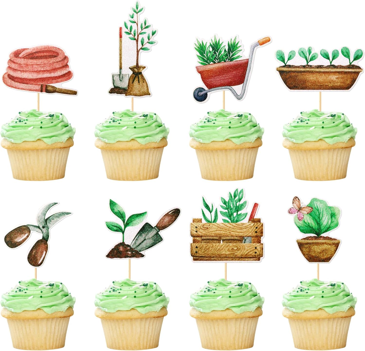 24Pcs Garden Cupcake Toppers, Garden Themed Party Decorations, Garden Tools Cake Picks, Spring Theme Party Decor, Garden Birthday Cake Decorations, Garden Day Decorations