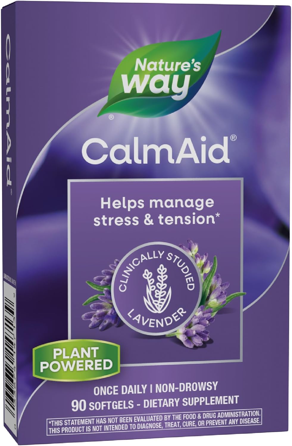 Nature's Way CalmAid Lavender Oil Supplement for Calm & Stress Support*, Clinically Studied Silexan Lavender Oil, Non-Drowsy, Daily Softgels, 90 Count