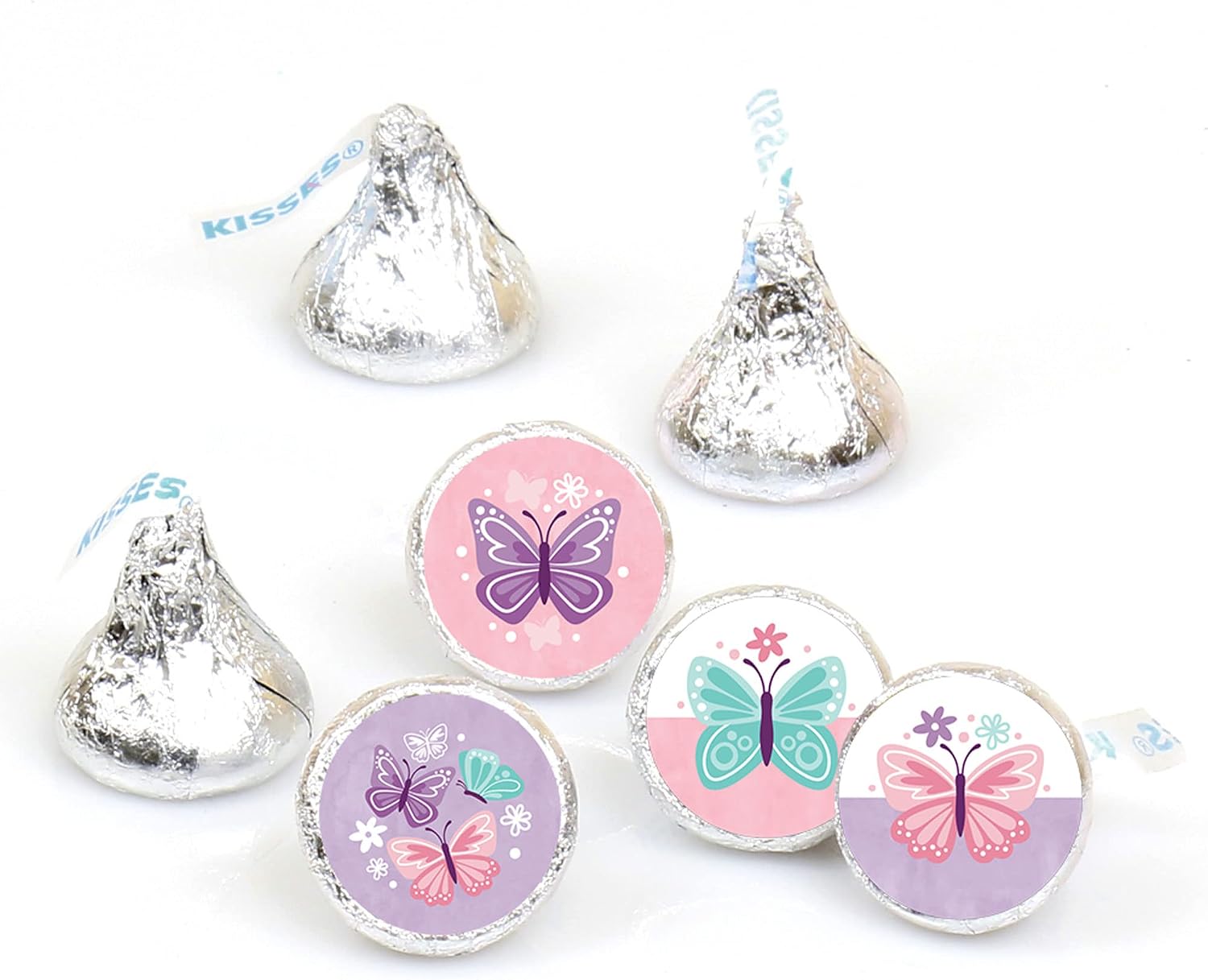 Big Dot of Happiness Beautiful Butterfly - Floral Baby Shower or Birthday Round Candy Sticker Favors - Labels Fit Chocolate Candy (1 sheet of 108)
