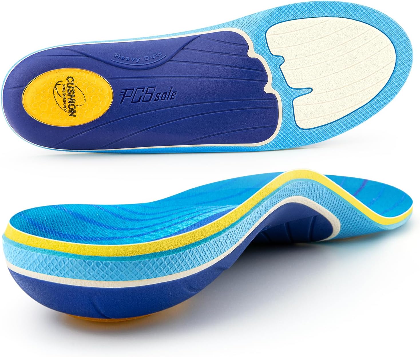 PCSsole Plantar Fasciitis Insoles Men Women- 220+lbs Heavy Duty High Arch Support Inserts with Comfort Cushion Orthotic Pain Relief Insoles for Flat Feet - Arch Pain - Heel Pain -Work Boot Shoe Insole