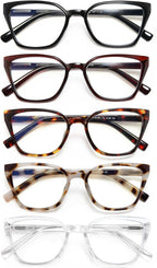 EYEURL Cat Eye Reading Glasses for women - 5 Pack Blue Light Blocking Reading Glasses Ladies +1.50 Fashion Square Frames Magnification with Spring Hinge