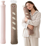2.5L Hot Water Bottle with Adorable Plush Cover - Extra-Long Leak, Proof Design for Menstrual Pain & Muscle Relief, Reusable Hot/Cold Therapy Pack with Removable Cover (Khaki)
