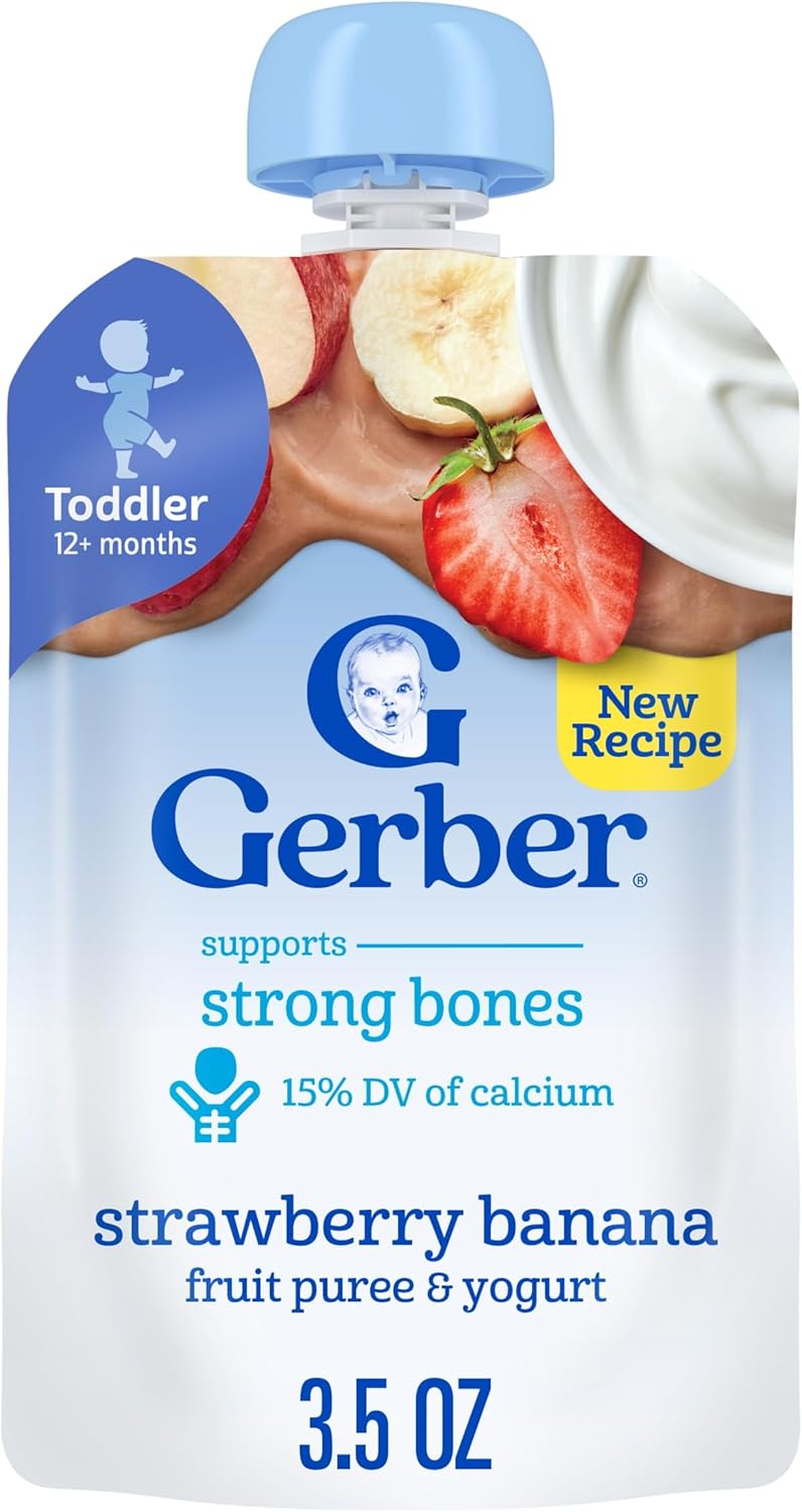 Gerber Toddler Food, Strawberry Banana, Fruit Puree and Yogurt Pouch. No Added Sweeteners, 12PK