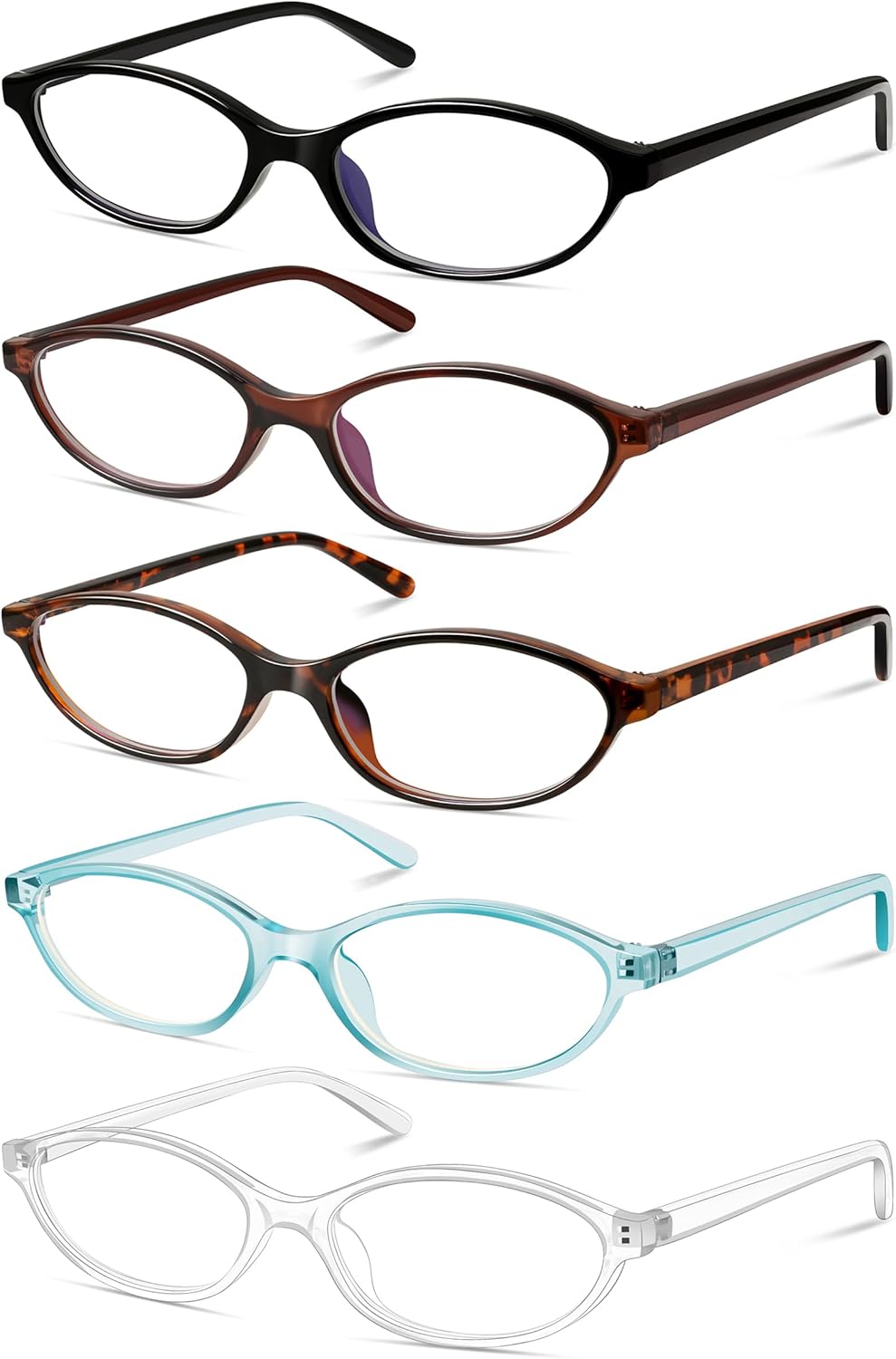 5 Pack Oval Reading Glasses All Day for Women,Computer Readers with Blue Light Protection