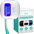 Bril UV-C Toothbrush Cleaner and Holder – Wall Mounted Toothbrush Head Cover, Electric & Manual Brush Cleaner Cover Case with Magnetic Mount, Portable, Durable, Rechargeable, Universal Fit – White