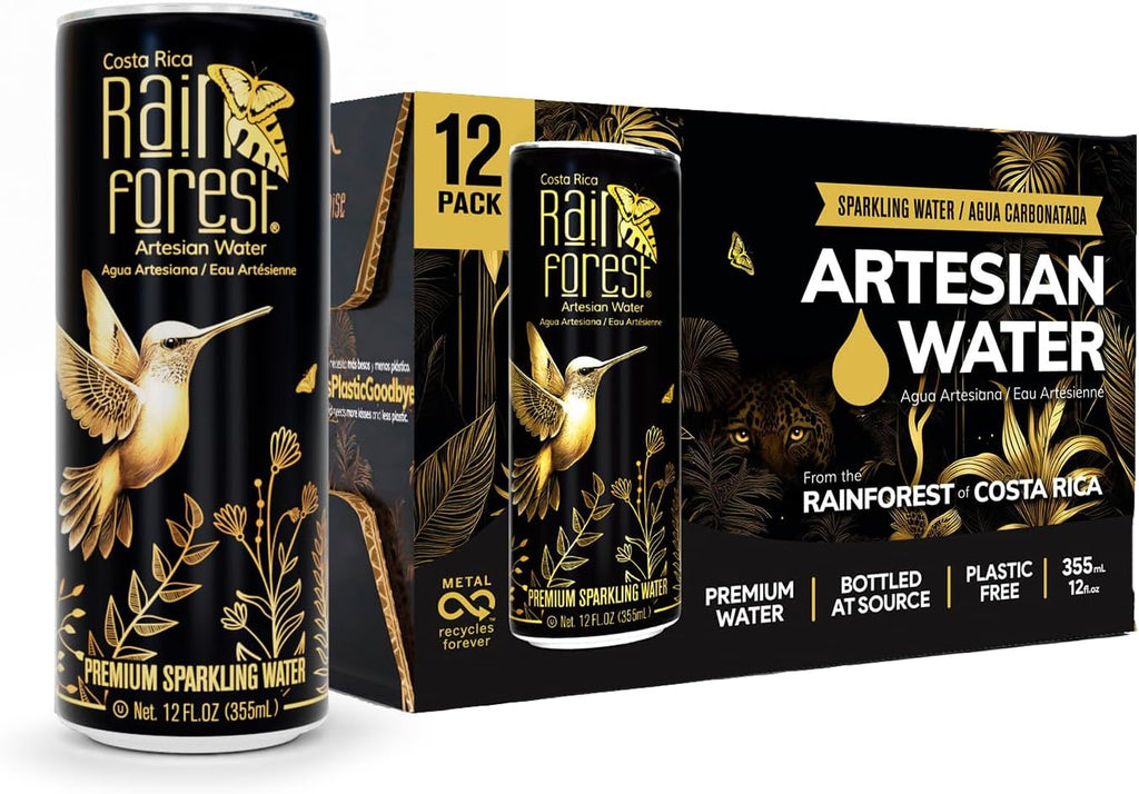 Rainforest Sparkling Water Cans | 12 Pack – 355 ml Each | Crisp Carbonated Water for Pure Refreshment | Naturally Sourced Drinking Water in Eco-Friendly Packaging