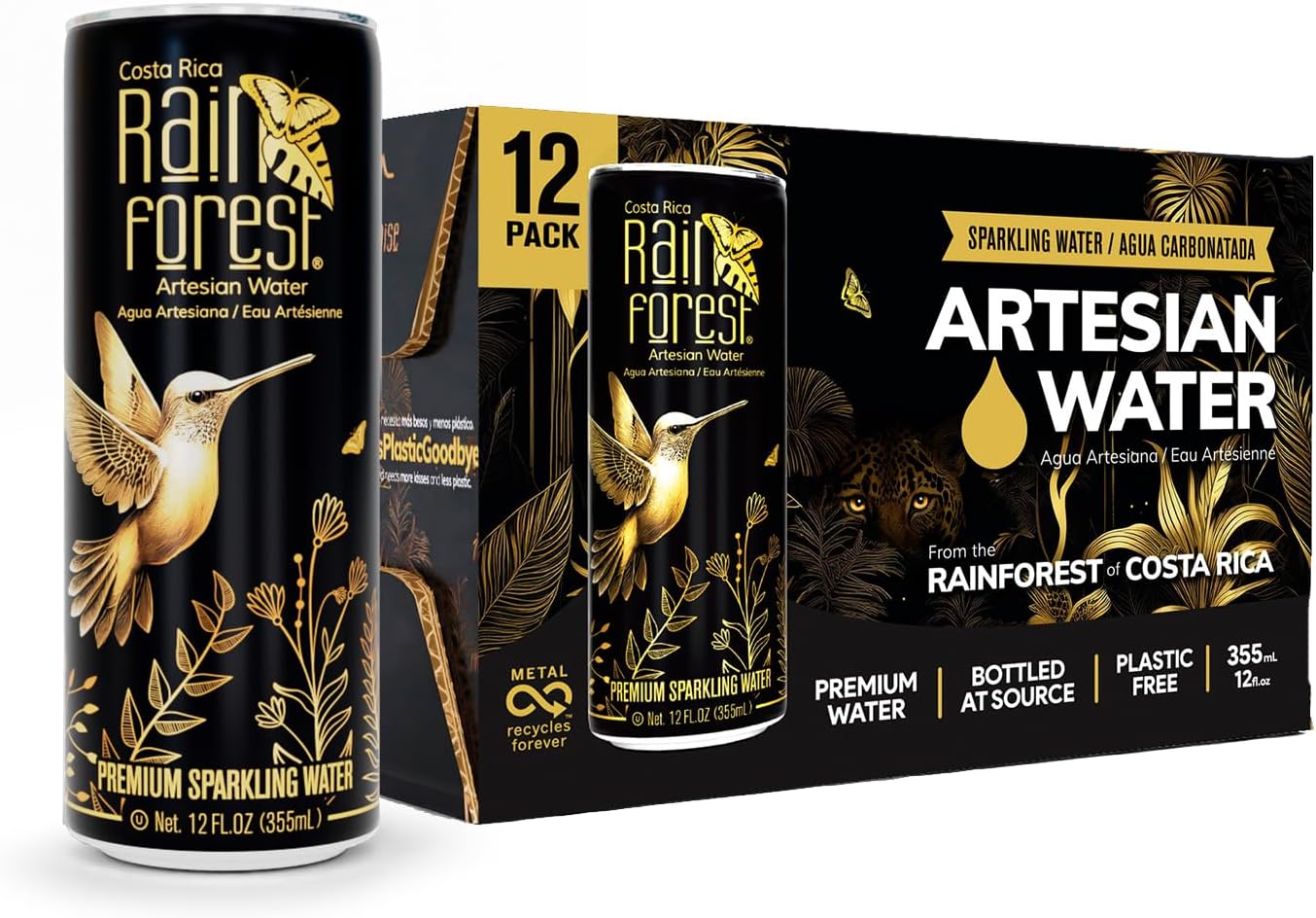 Rainforest Sparkling Water Cans | 12 Pack – 355 ml Each | Crisp Carbonated Water for Pure Refreshment | Naturally Sourced Drinking Water in Eco-Friendly Packaging