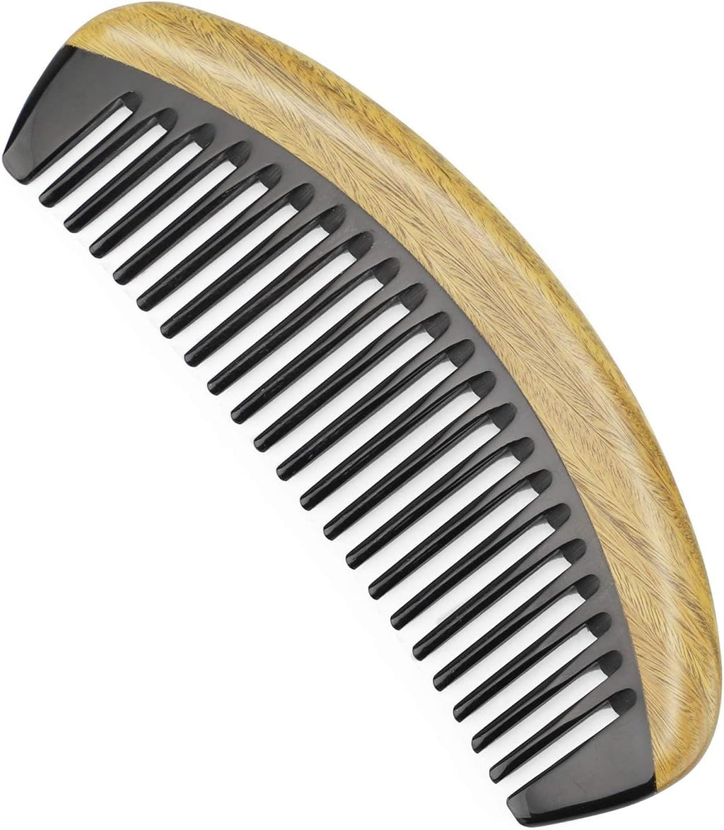 Onedor Buffalo Horn Handmade Sandalwood Hair Combs - Anti-Static Scented Natural Detangler Wooden Combs (Oval Wide Tooth)