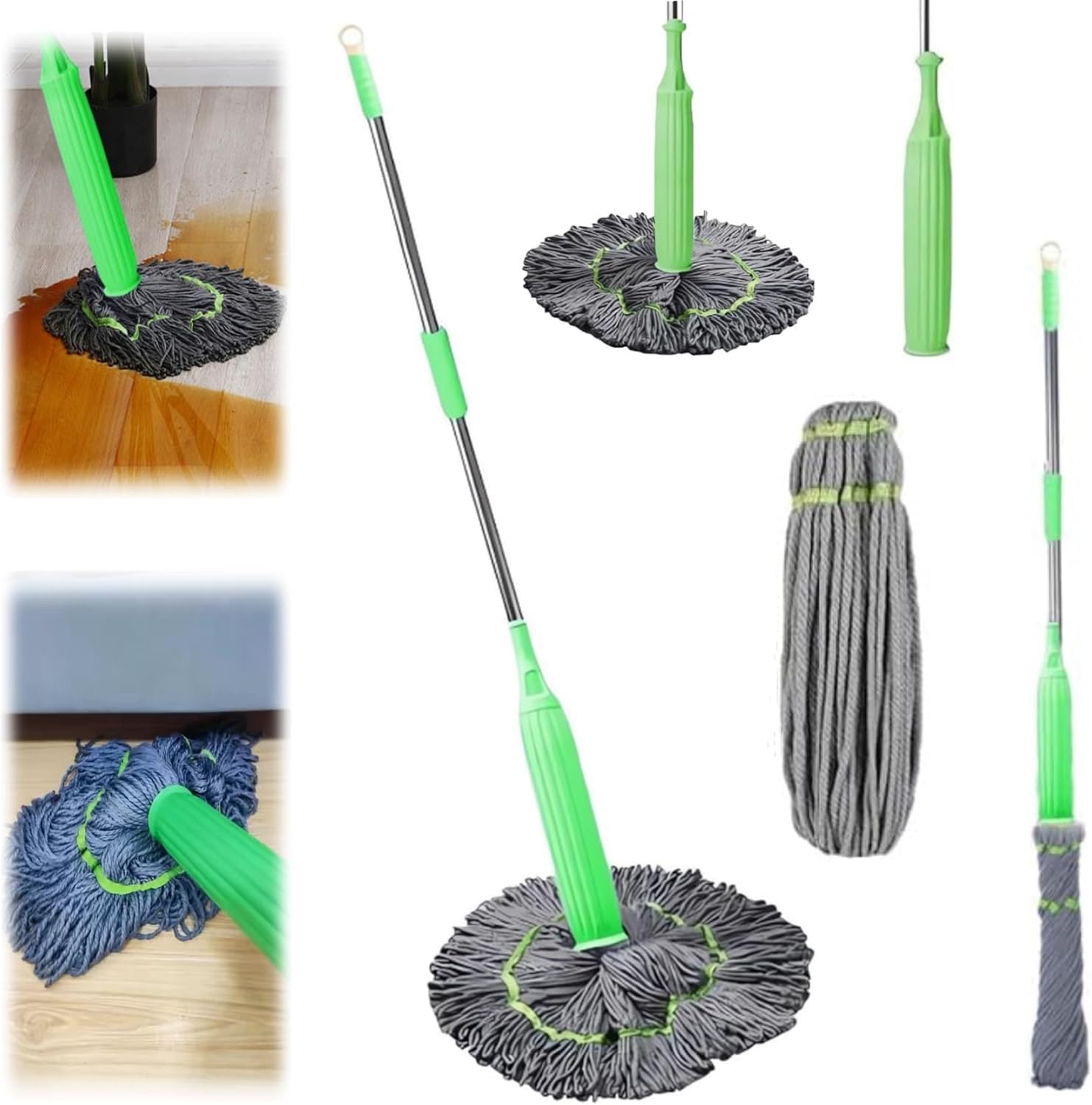 FOTN 2 in 1 Dehydrated Mop, 2024 New Self-Wringing Twist Mops for Floor Cleaning，Self Wringing 360 Flat Mop with Stainless Detachable Steel Handle (1PC+1 mop Head)
