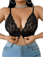 MakeMeChic Women's Plus Size Bras Floral Lace Bralettes Sexy Bra Deep V Neek Front Closure Underwear