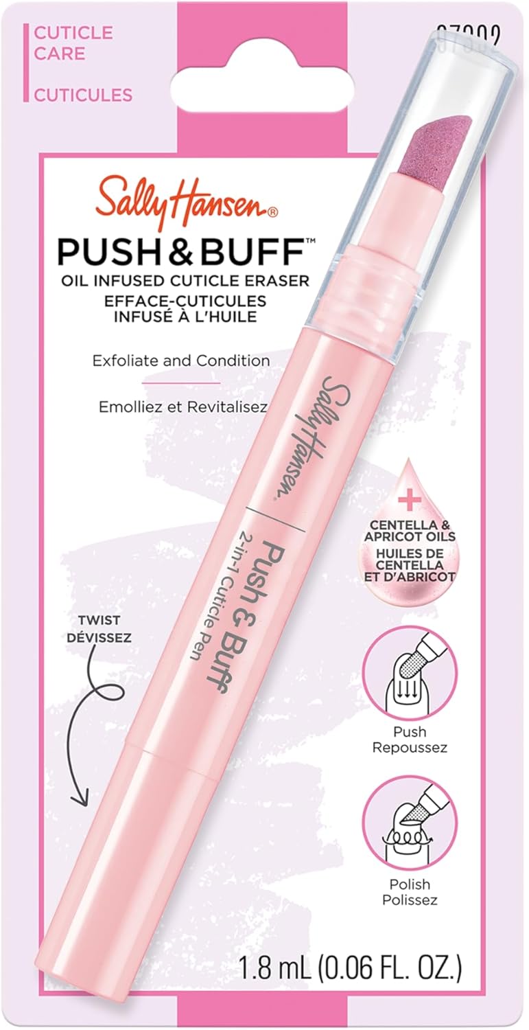 Sally Hansen Push & Buff 2-in-1 Cuticle Care Treatment Pen | Exfoliates, Polishes and Smooths Cuticles | Textured Tip for Instant Results | Easy, Mess-Free Nail Care on the Go