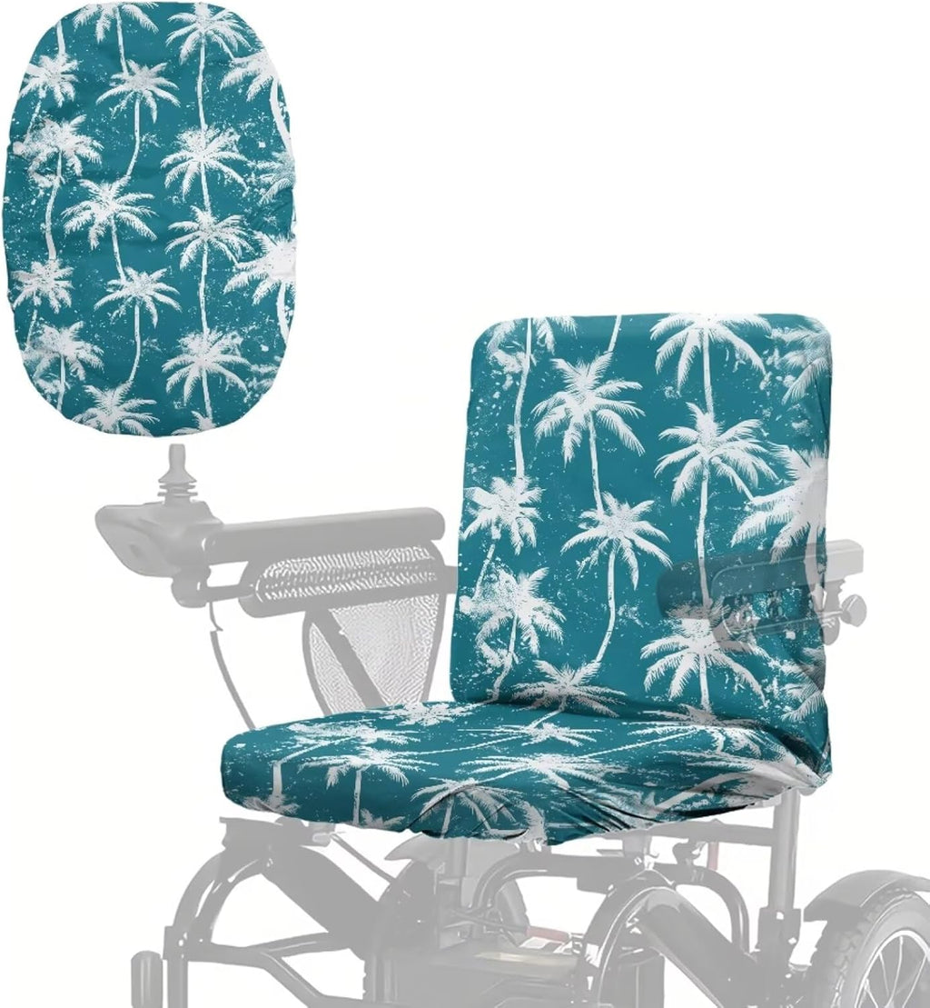 Mobility Scooter Seat Cover, Electric Wheelchair Seat Cover, Universal Fit Mobility Aids Protector Accessories Decor Item, Teal Palm Trees Print, 35 x 18 Inch