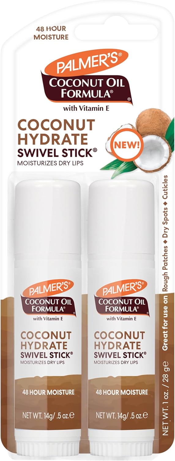 Palmer's Coconut Oil Formula Moisturizing Swivel Stick with Vitamin E, Lip Balm, Face & Body Moisturizer Stick, Ideal for Treating Dry Skin Patches (Pack of 2)