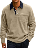 Men's Corduroy Sweatshirts Casual Long Sleeve Polo Shirts Lightweight Quarter Button Collared Golf Tops