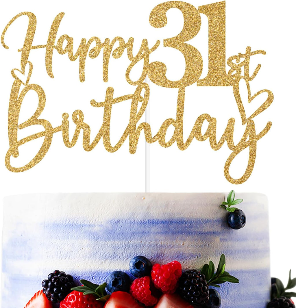Gold Glitter Happy 31st Birthday Cake Topper, Cheers to 31 Years/31 Years Loved & Blessed, Funny 31st Birthday Party Decorations Supplies