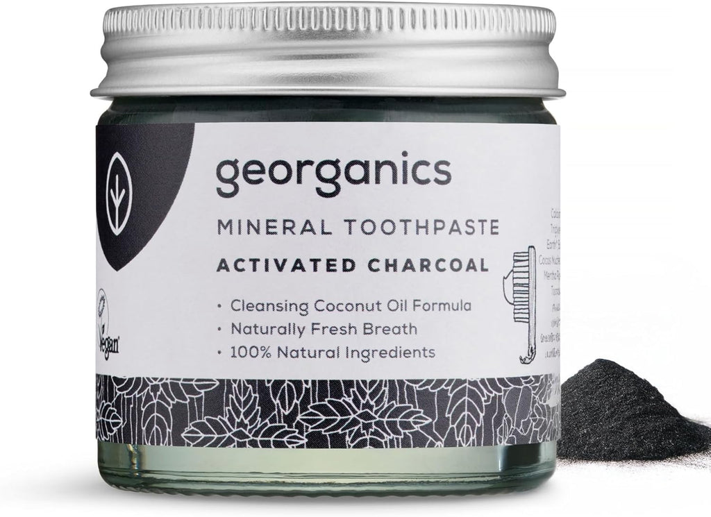 Georganics Mineral Toothpaste – Activated Charcoal Non-Foaming Toothpaste – 4.2 oz - Powdered - With Coconut Oil to Support Gum Health