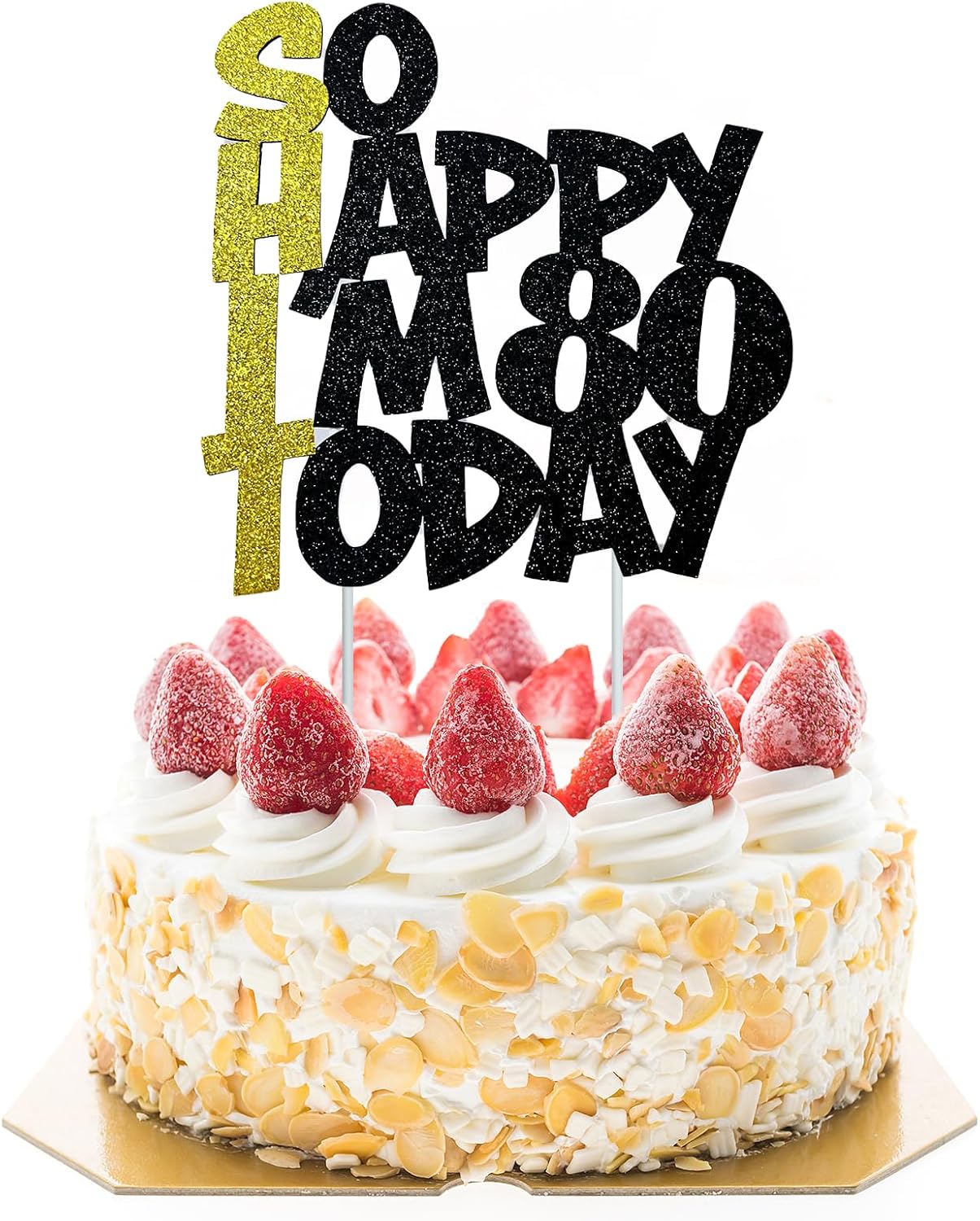 Funny Happy 80th Birthday Cake Topper For Men Women - Glitter Gold & Black 80 Cake Toppers For 80th Birthday Decorations for Mom and Dad