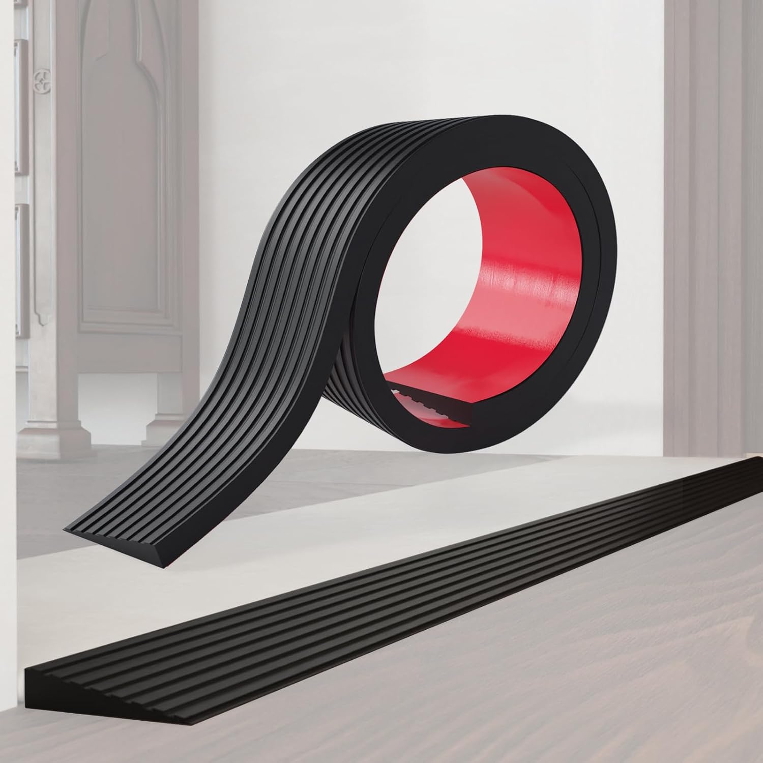 Threshold Ramps for Doorways Self-Adhesive Rubber Ramps for Door Threshold Rubber Door Threshold Ramp for Wheelchair for Doorways, Curb, Power Scooters, Bathroom (Black, 5/8'' Rise-6.6Ft Long)