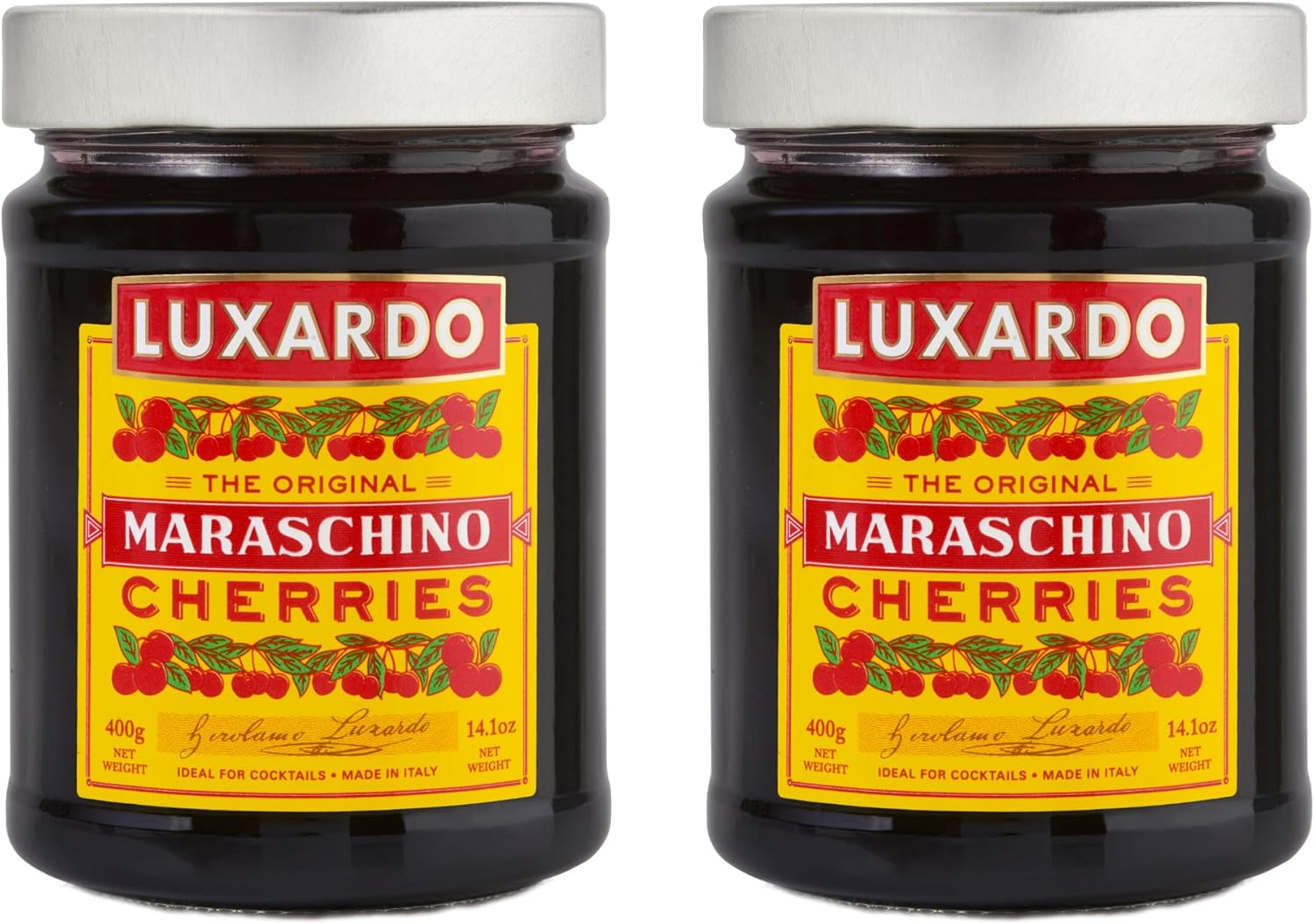 Luxardo Gourmet Cocktail Maraschino Cherries | for Old Fashioned, Manhattan and Desserts, 400G Jar. [Pack of 2]