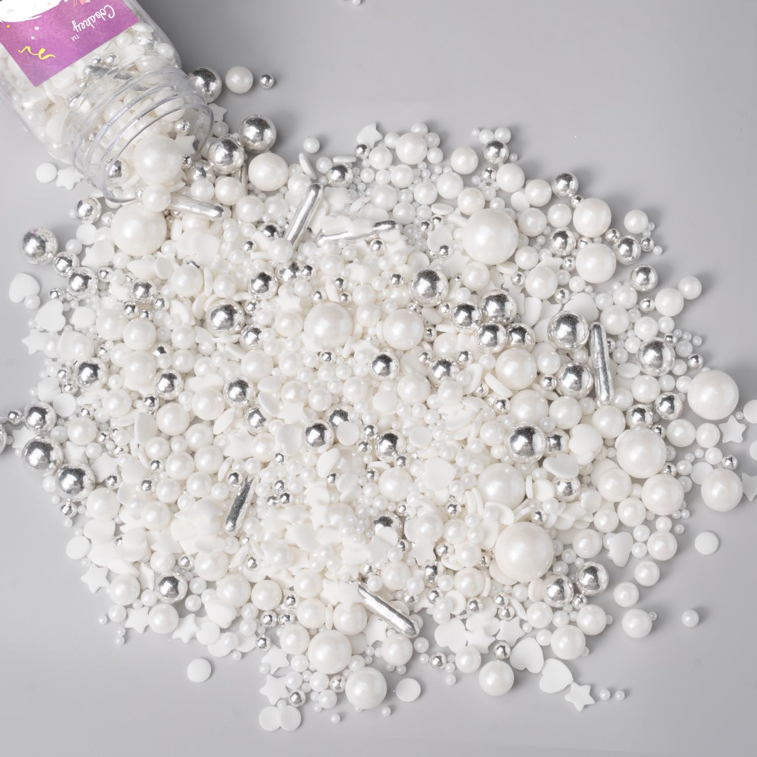 White Wedding Sprinkles for Cake Decorating 4.23ounce - Sugar Mix Contains White & Silver Pearl Sprinkles for Cupcake Toppers, Ice Cream, Candy, Cookie Decorations - Wedding Party Supplies