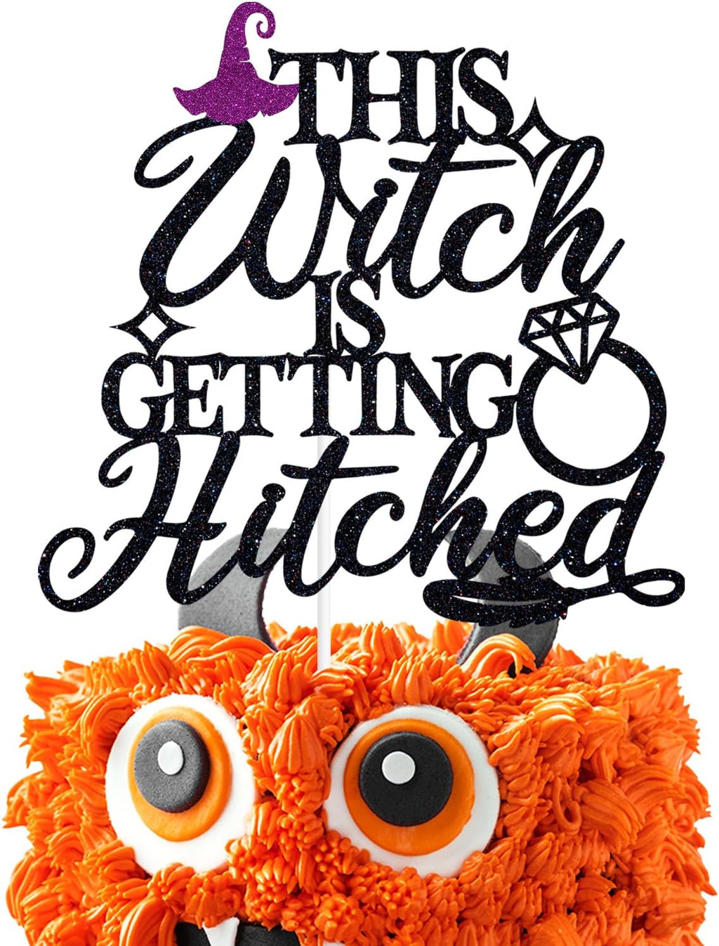 Black Glitter This Witch is Getting Hitched Cake Topper, Till Death Cake Decor, Halloween Bachelorette Bridal Shower Wedding Anniversary Party Decorations