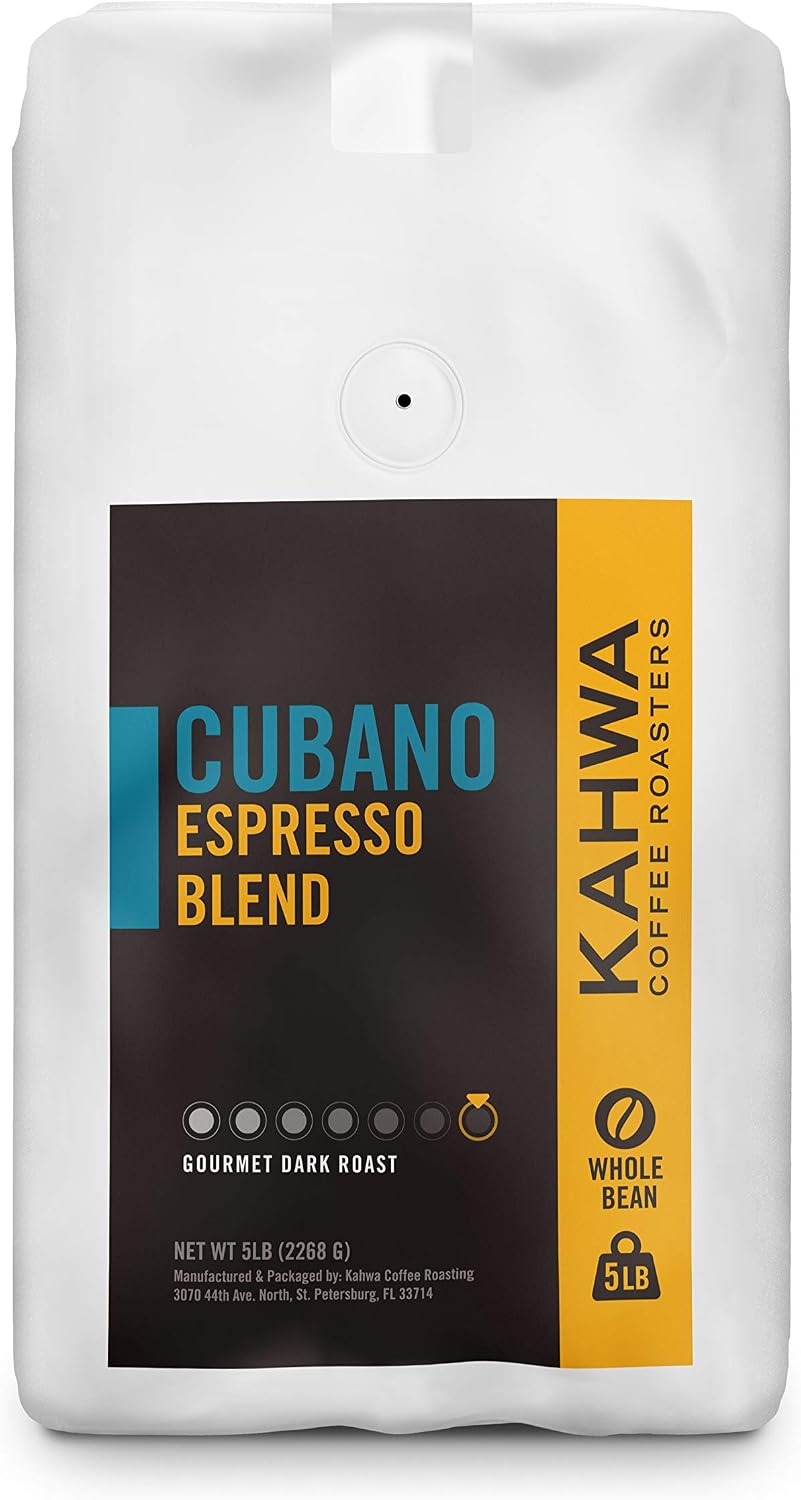 Kahwa Cuban Coffee Beans, Cubano Dark Roast Espresso Blend,Whole Bean Coffee, 5 lb Bag