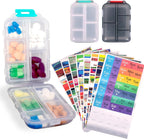 2 Pcs Pill Organizer with Medicine Labels, Portable Travel Medicine Daily Pill Container Organizer 7 Day Pill Case Storage Vitamin Fish Oil (White & Gray, 320 Medicine Lables)
