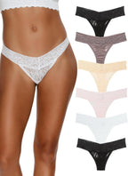 Felina Stretchy Lace Low Rise Thong - Sexy Underwear for Women, Thongs for Women, Seamless Panties for Women (6-Pack)