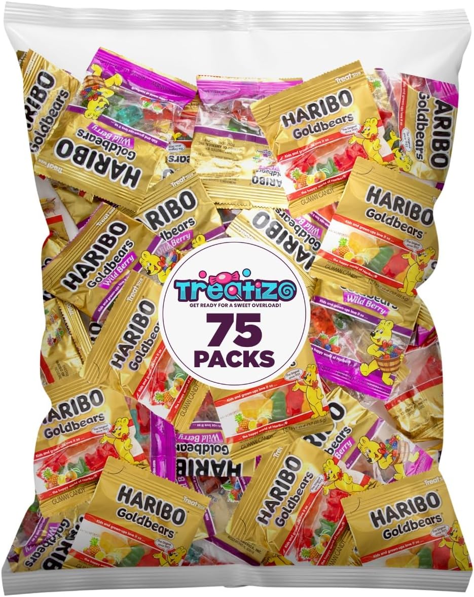 Goldbears Gummi Bears HariboCandy 75 Count Treat Size - 0.4 oz Individually Wrapped Bags -Assorted Fruit Flavors - Perfect for Snacks, Treats, Goodie bags
