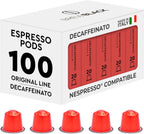 BrewBlack Decaffeinato Coffee Capsules - 100 Aluminum Coffee Pods Compatible with Nespresso Original line, Medium Roast - Intensity 7/12, Made in Italy