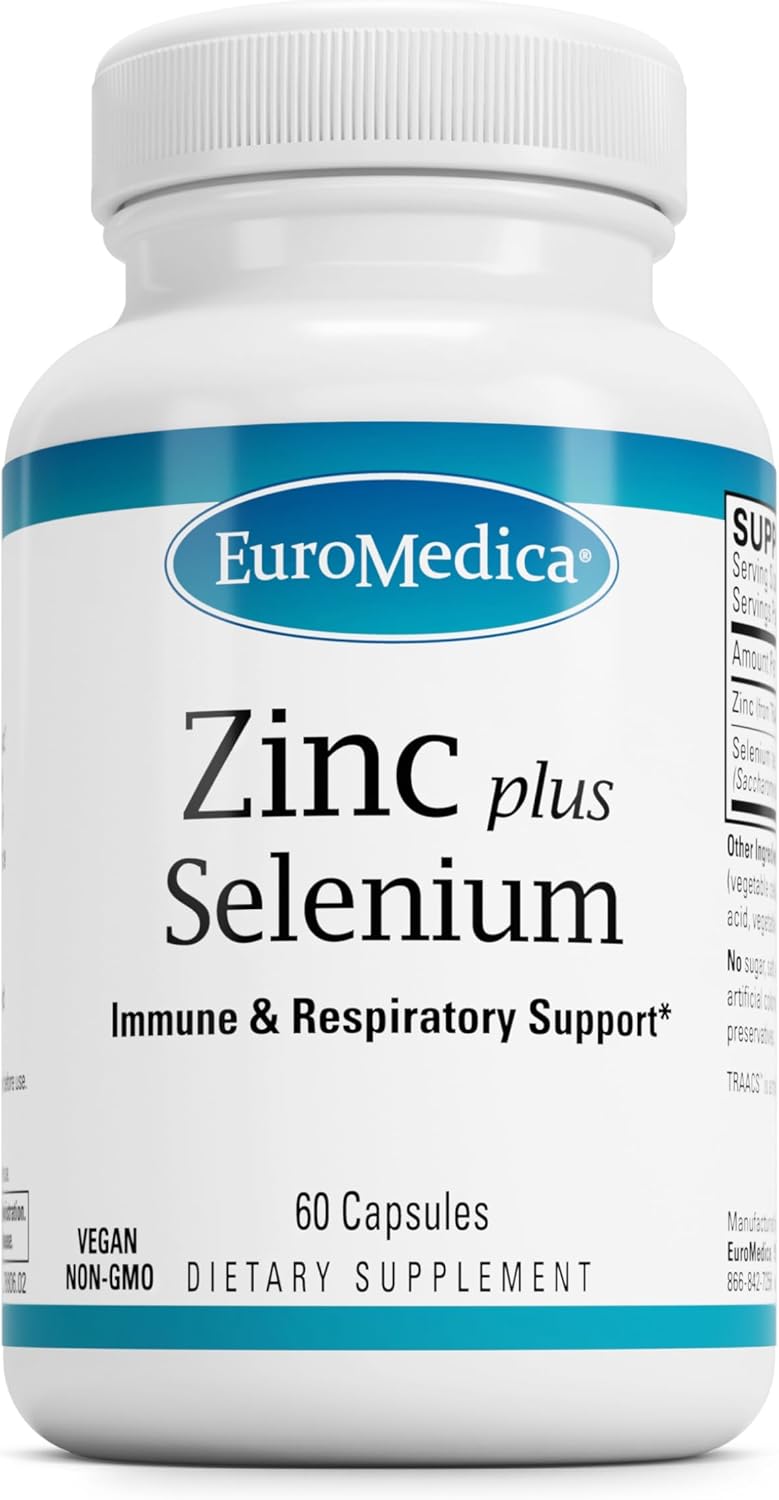 EuroMedica Zinc Plus Selenium - Immune & Respiratory Health Support Supplement - Mineral Supplement with Zinc Bisglycinate Chelate - Formula with Selenium for Cellular Health Support - 60 Capsules